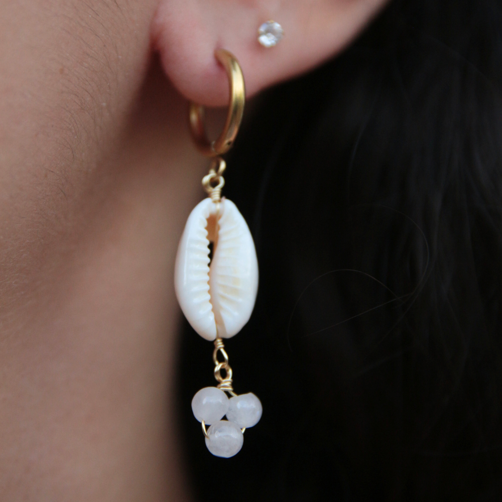 Boucles d'oreilles pendantes coquillage - BLANC