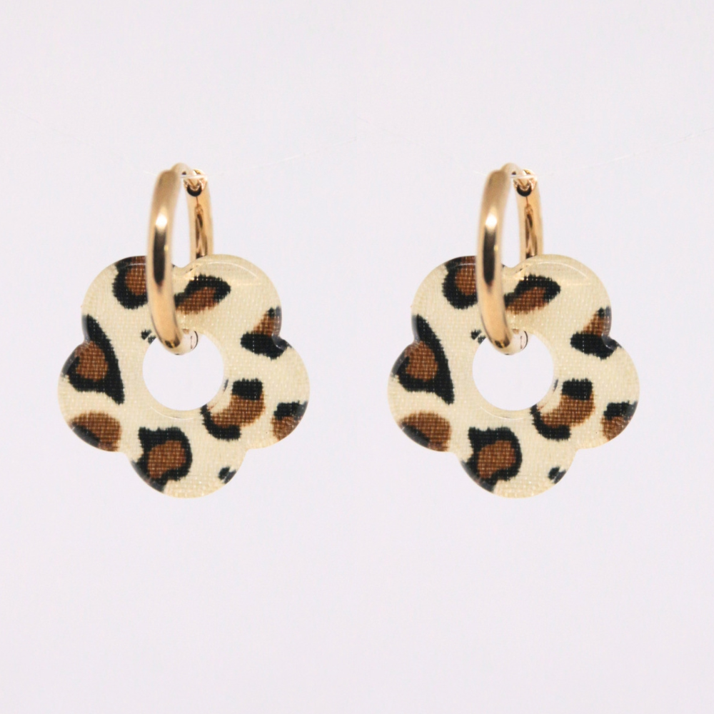 Boucles d'oreilles fleur résine léopard beige - FLORE
