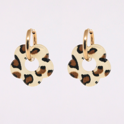 Boucles d'oreilles fleur résine léopard beige - FLORE