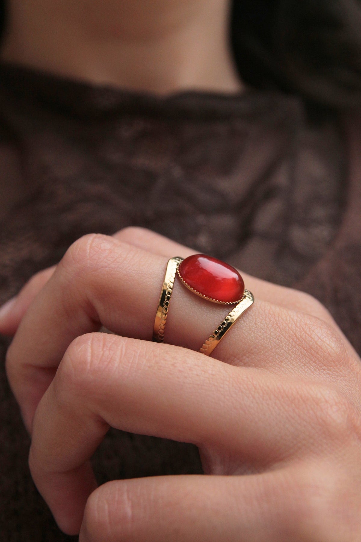 Bague pierre terracotta - PUMPKIN