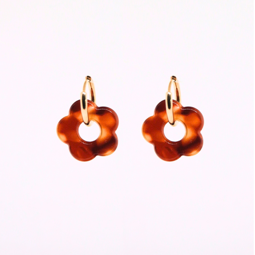 Boucles d'oreilles fleur résine léopard marron - FLORE