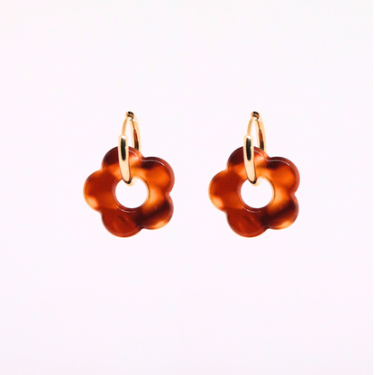 Boucles d'oreilles fleur résine léopard marron - FLORE
