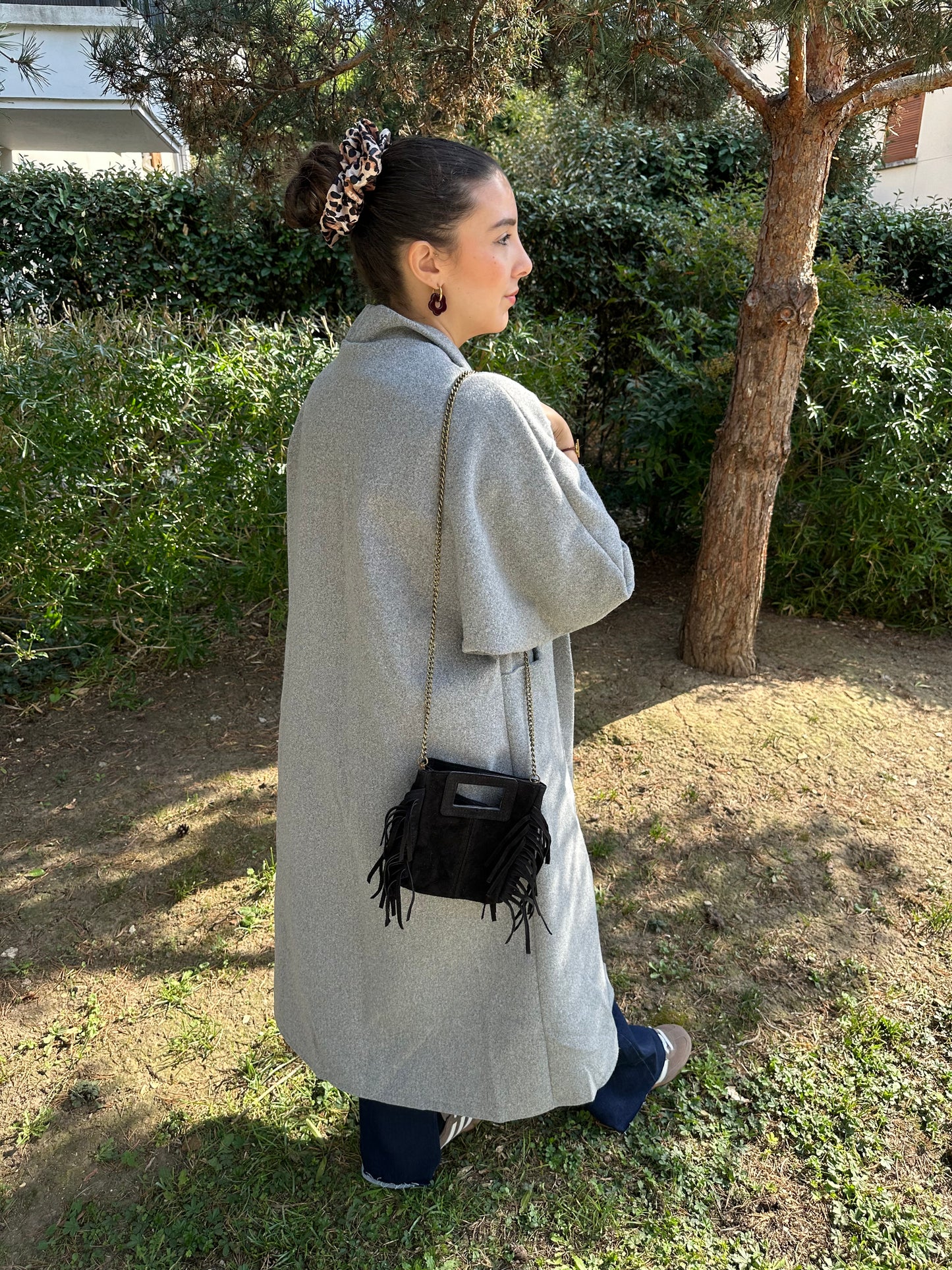 Sac bandoulière daim noir - MAYA