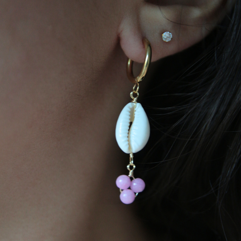Boucles d'oreilles pendantes coquillage - ROSE