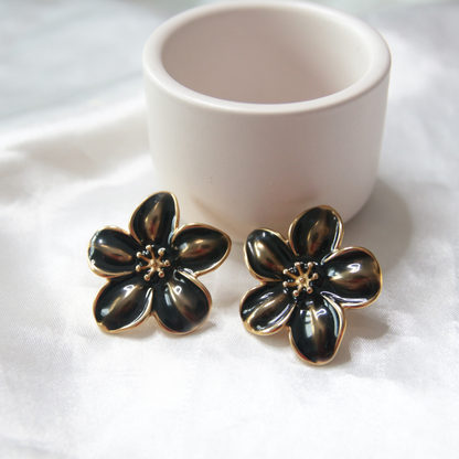Boucles d'oreilles fleur métal marron foncé - FLORA