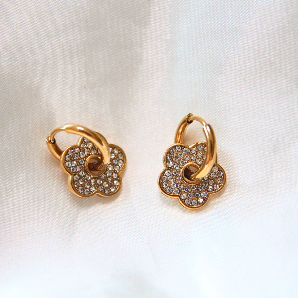 Boucles d'oreilles fleurs strass dorée - MANON