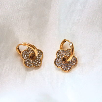 Boucles d'oreilles fleurs strass dorée - MANON