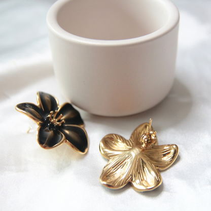 Boucles d'oreilles fleur métal marron foncé - FLORA