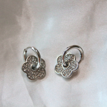 Boucles d'oreilles fleurs strass argenté - MANON