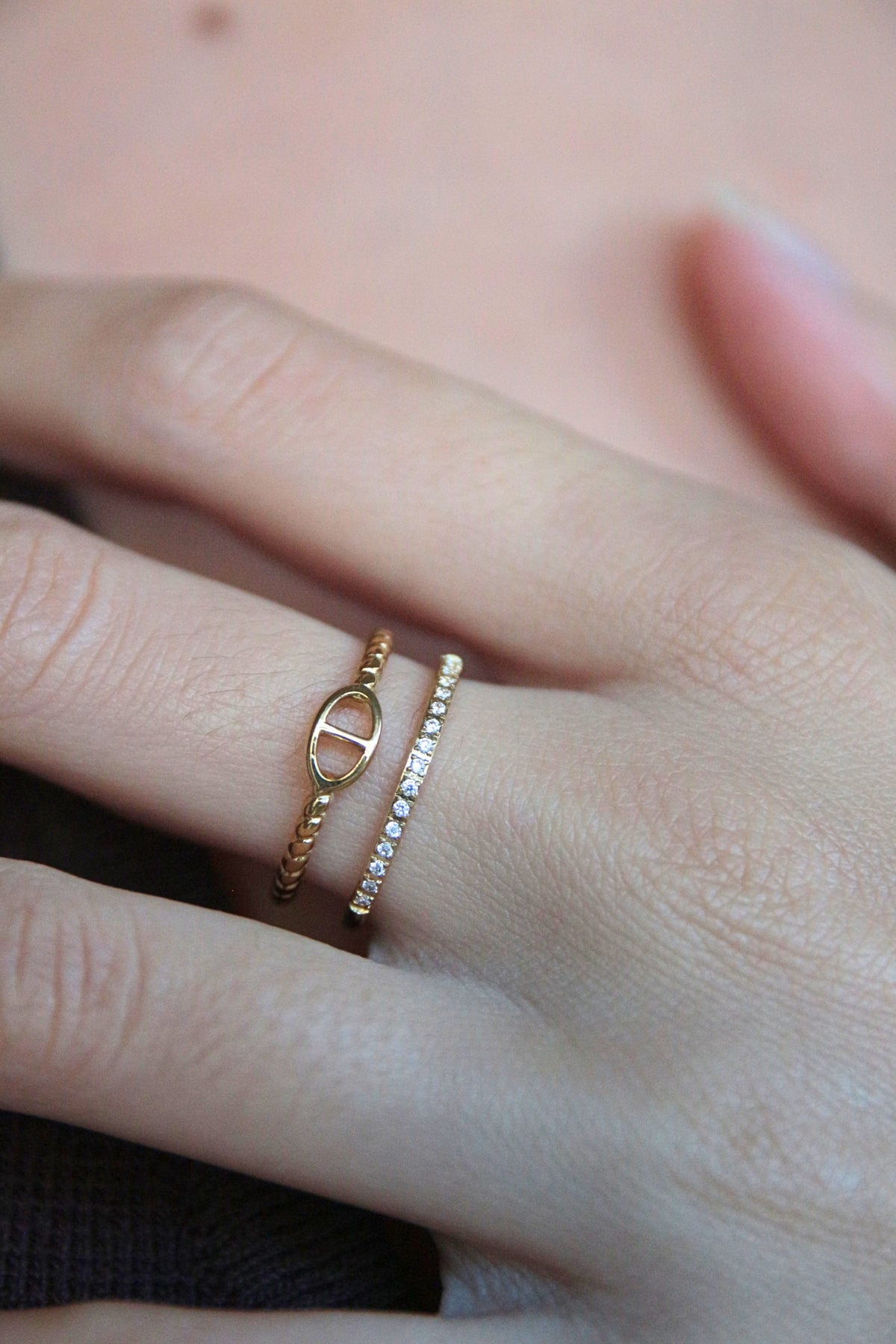 Bague dorée double anneau maille marine et strass - MINA