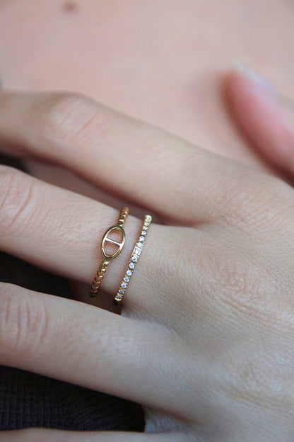 Bague dorée double anneau maille marine et strass - MINA