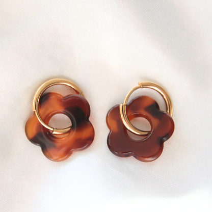 Boucles d'oreilles fleur résine écaille de tortue - FLORE