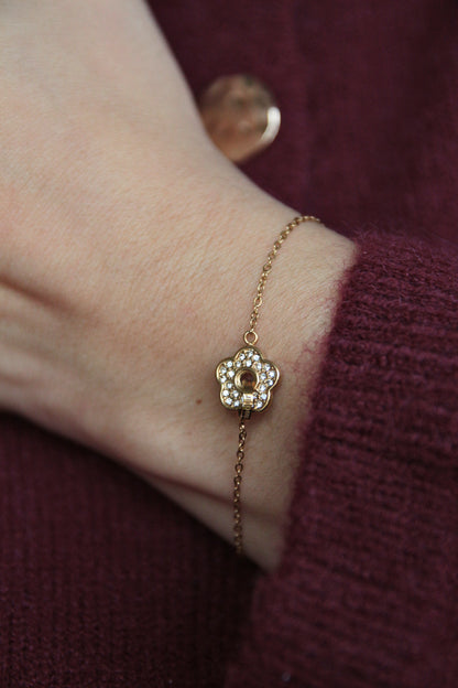 Bracelet fin fleur strass - AMOUR