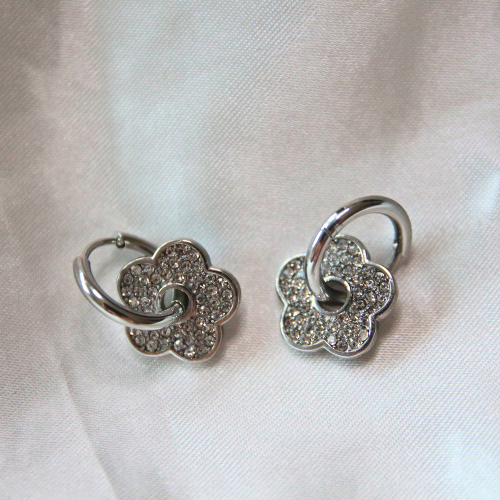 Boucles d'oreilles fleurs strass argenté - MANON