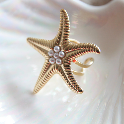 Bague étoile de mer perles