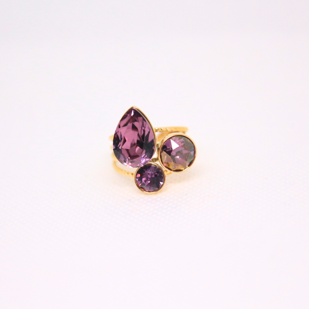 Bague cristaux gouttes prune