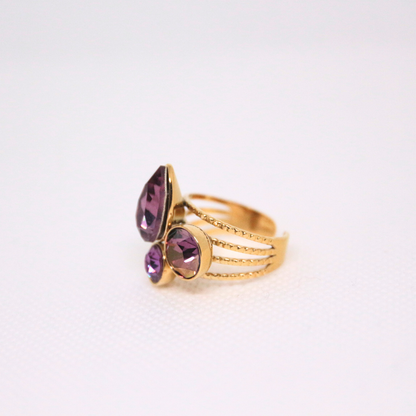 Bague cristaux gouttes prune