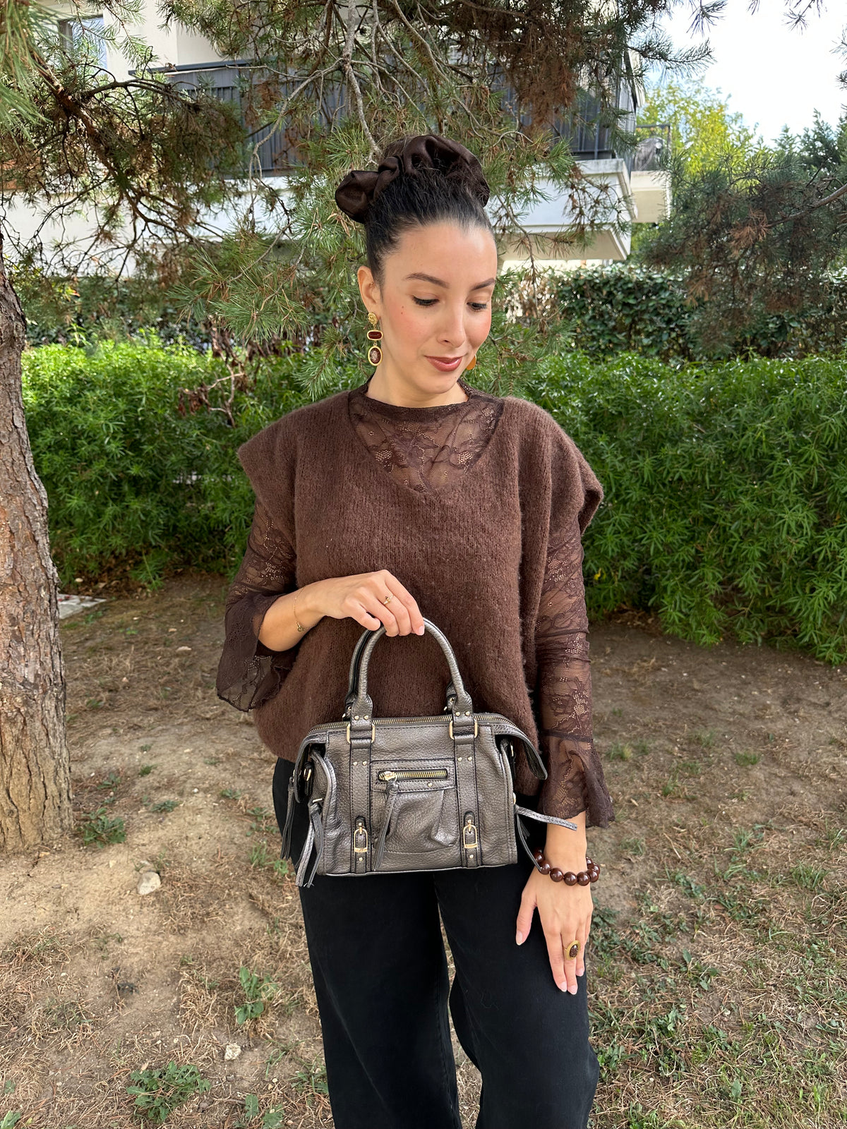 Sac bandoulière gris métallisé  - NAYA