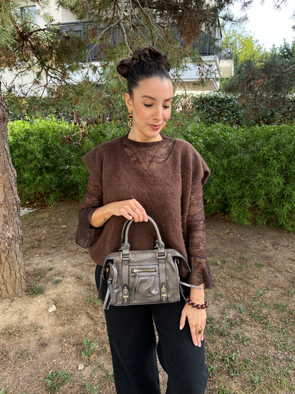 Sac bandoulière gris métallisé  - NAYA