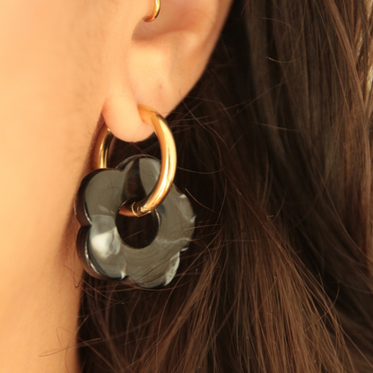 Boucles d'oreilles fleurs noires - Florine