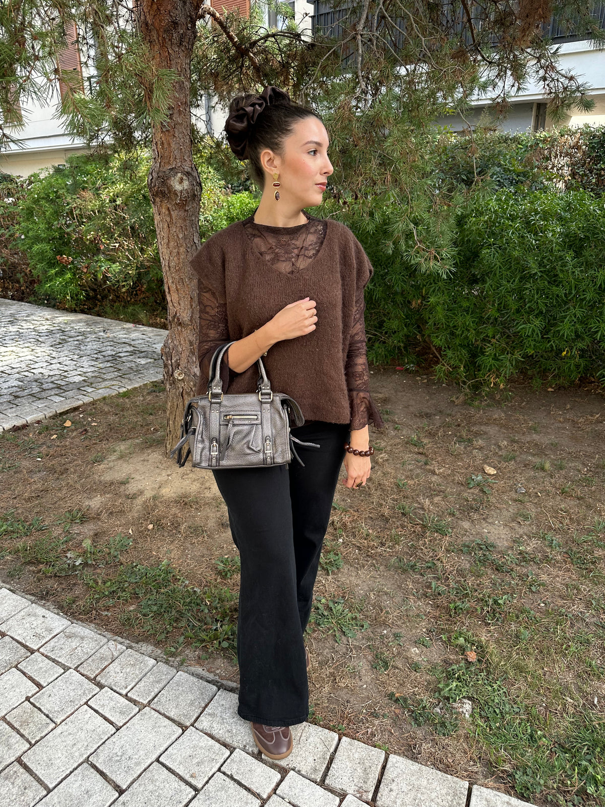 Sac bandoulière gris métallisé  - NAYA