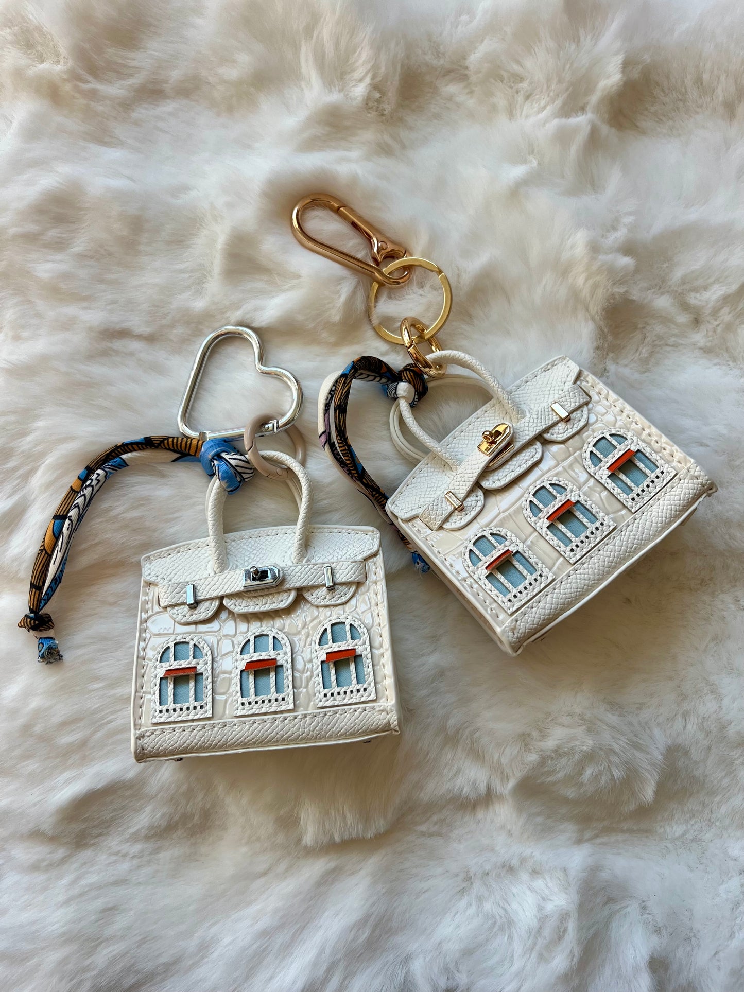 Porte clé mini sac fenêtres blanc - BABY HANNA