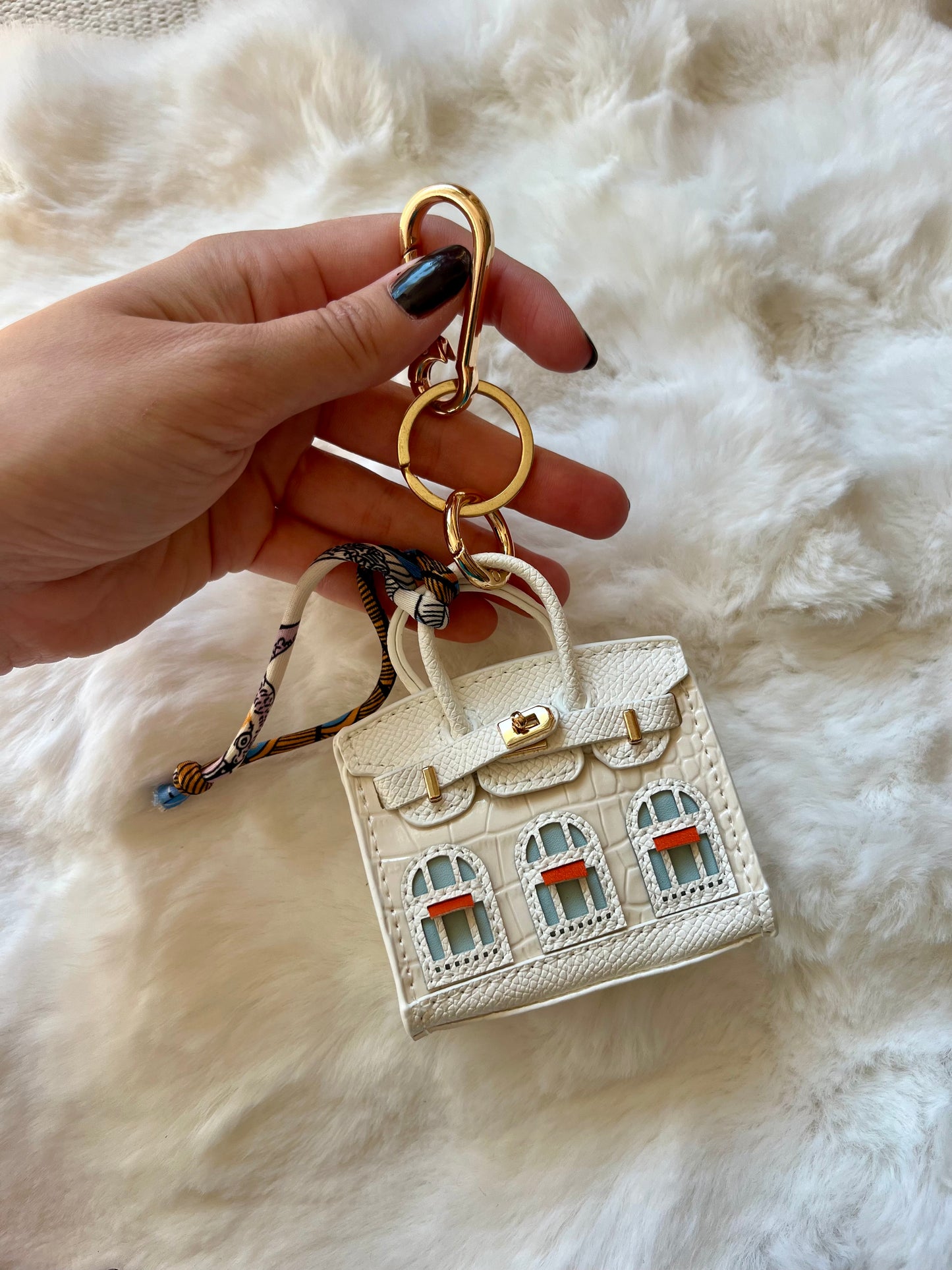 Porte clé mini sac fenêtres blanc - BABY HANNA