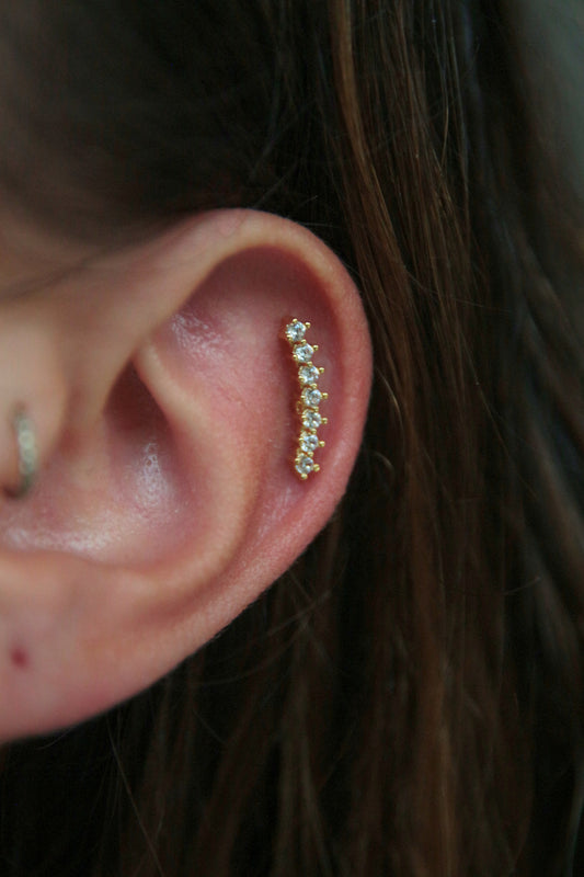 Piercing cartilage arc strass doré