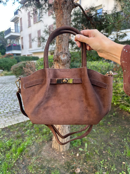 Sac bandoulière suède marron - ASHLEY