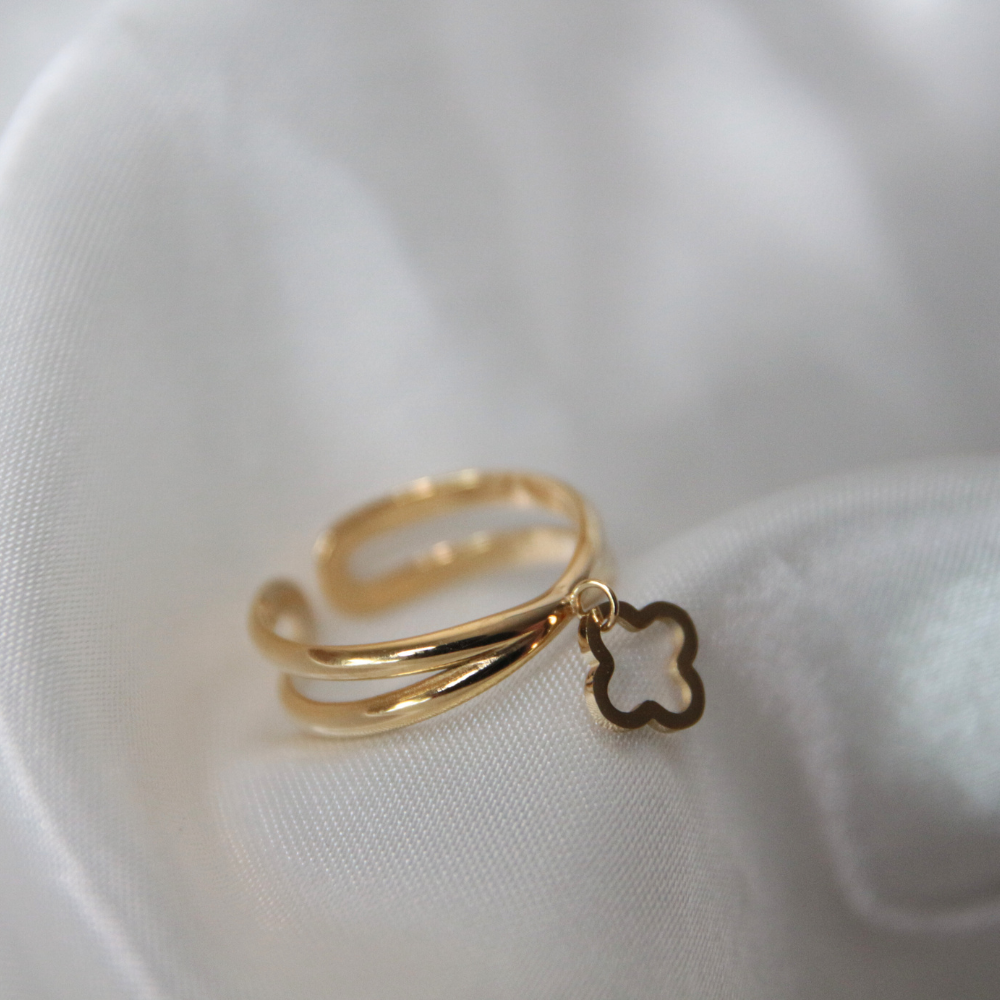 Bague trèfle dorée - Flora