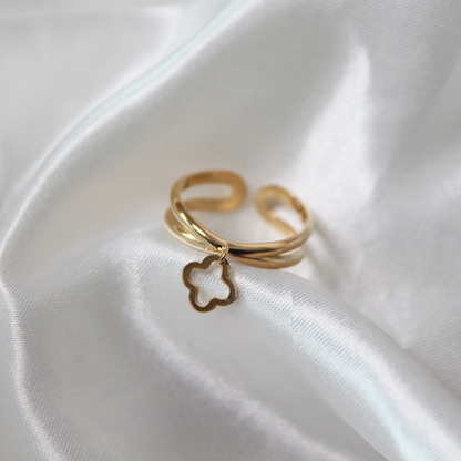Bague trèfle dorée - Flora