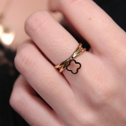 Bague trèfle dorée - Flora
