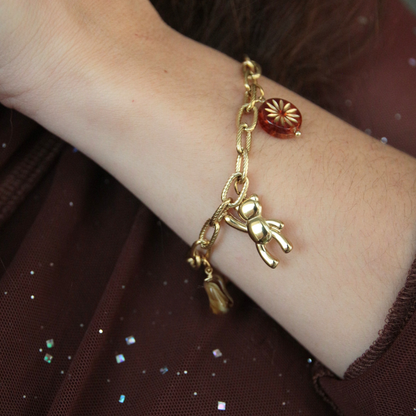 Bracelet breloque doré et marron - TEDDY