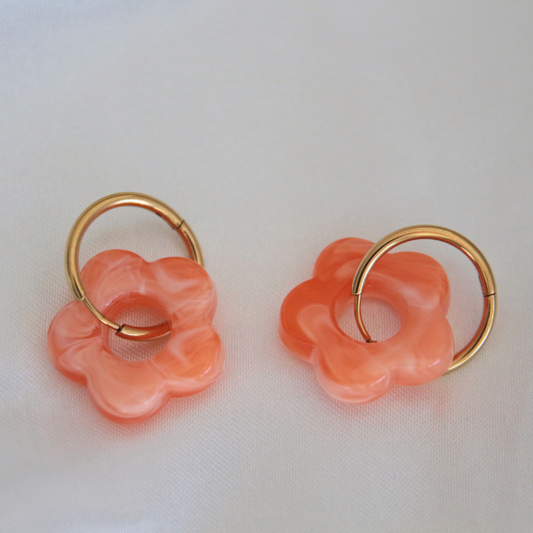 Boucles d'oreilles fleur résine orange - Flore