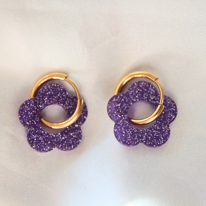 Boucles d'oreilles fleur résine paillette Lila - FLORE