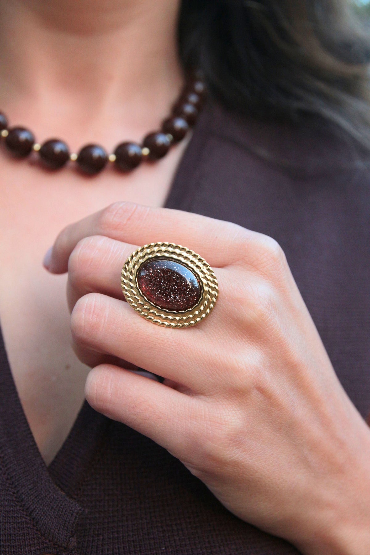 Bague pierre marron paillettes - MOKA