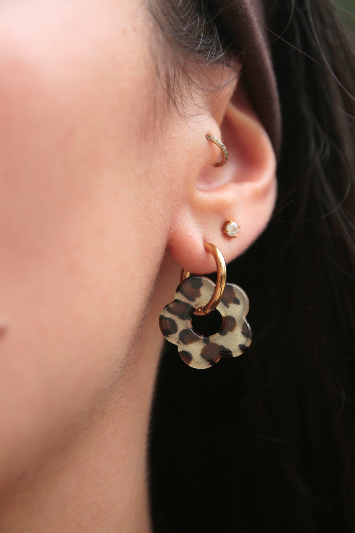 Boucles d'oreilles fleur résine léopard beige - FLORE