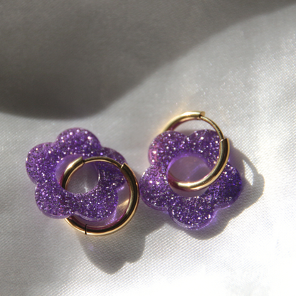 Boucles d'oreilles fleur résine paillette Lila - FLORE