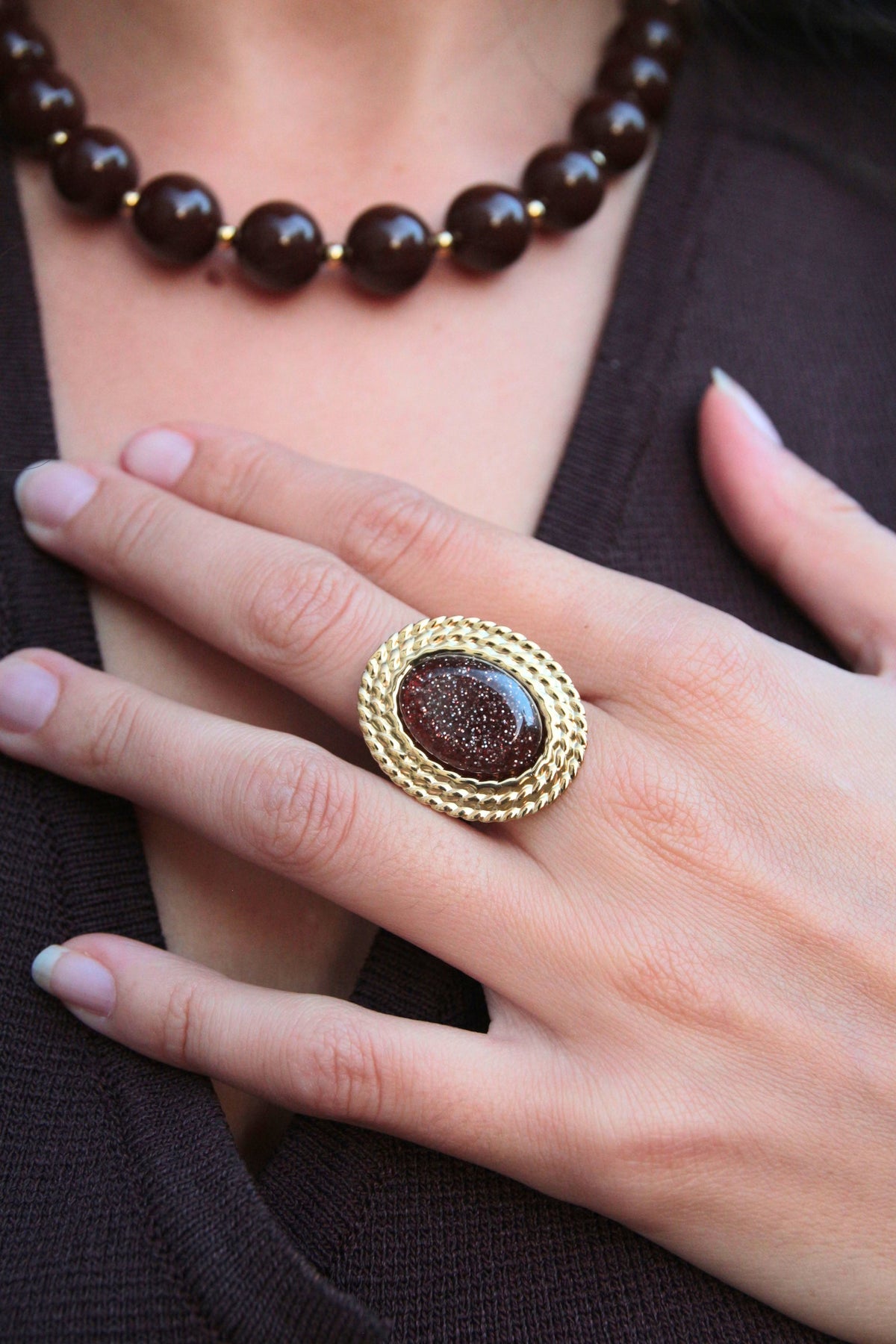 Bague pierre marron paillettes - MOKA