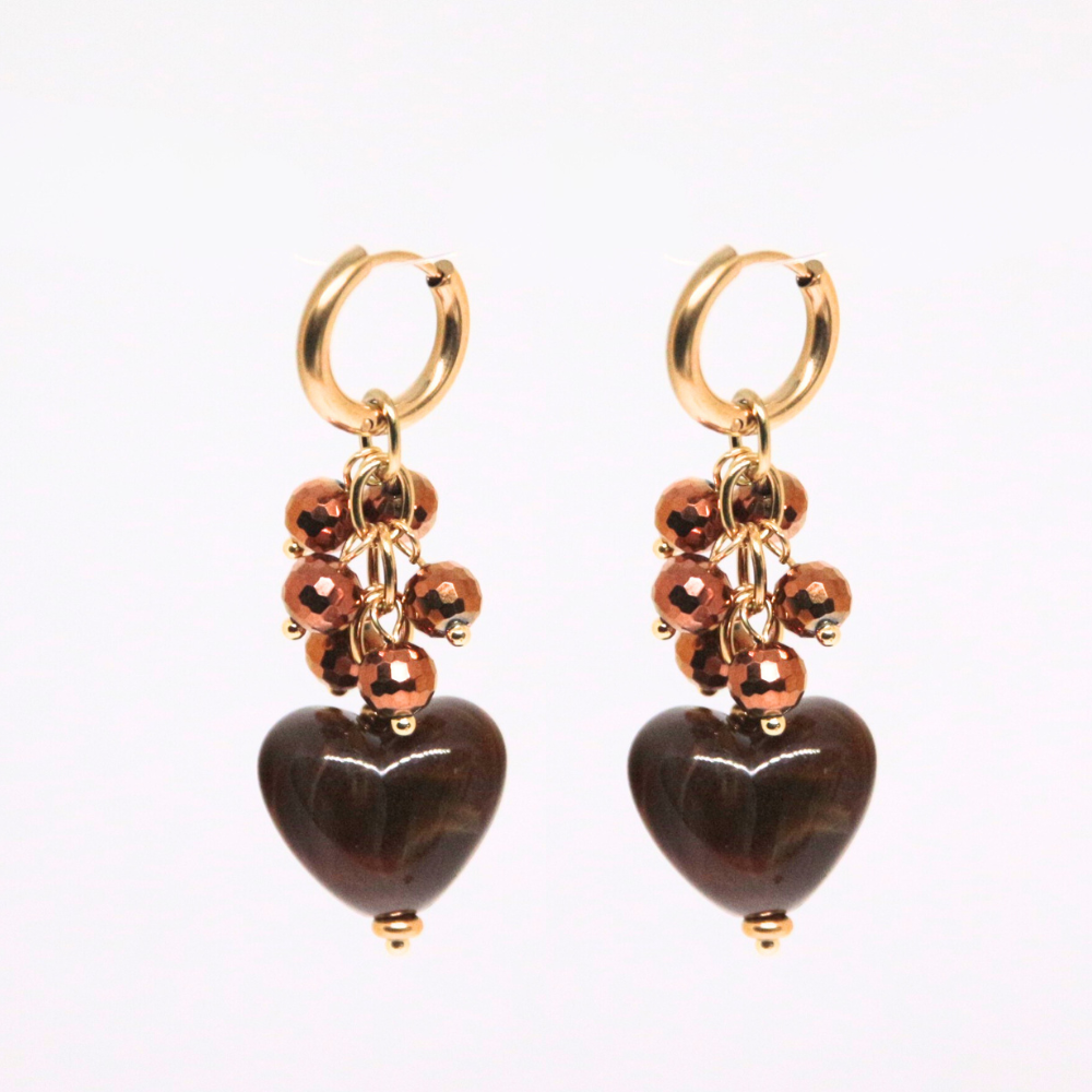 Boucles d'oreilles coeur résine marron - LUNA