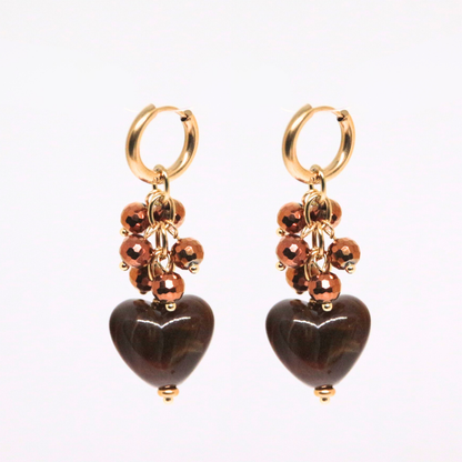Boucles d'oreilles coeur résine marron - LUNA