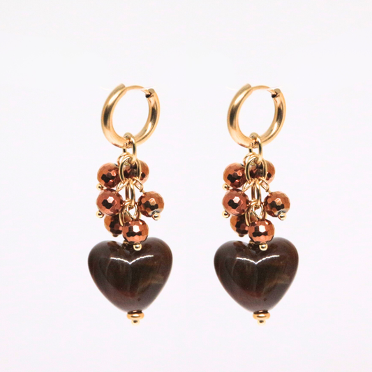 Boucles d'oreilles coeur résine marron - LUNA