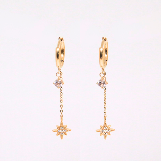 Boucles d'oreilles pendantes étoile polaire strass - STELLAR