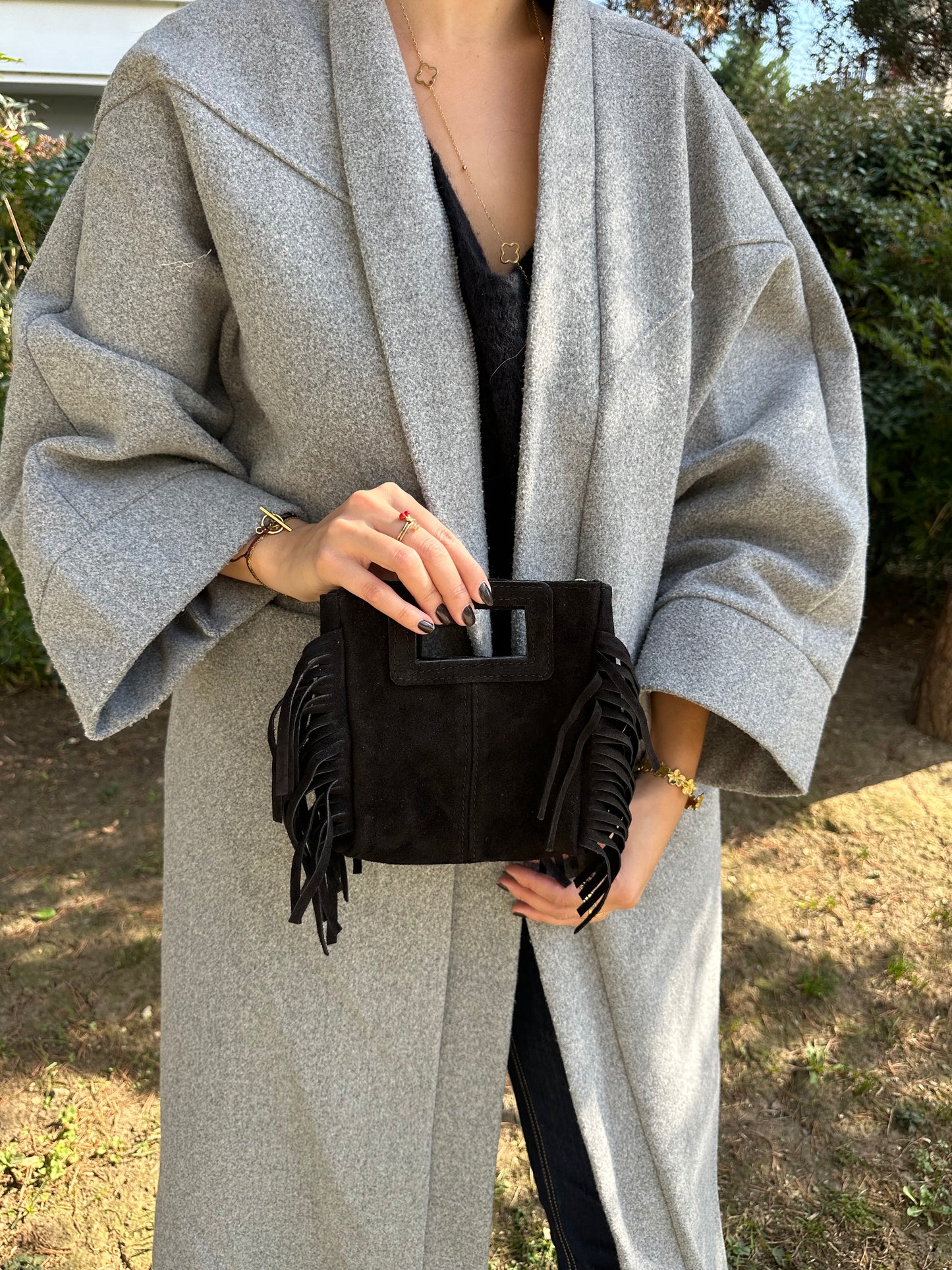 Sac bandoulière daim noir - MAYA