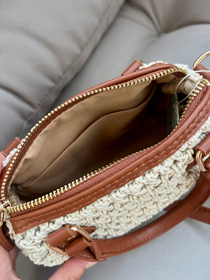 Sac bowling tressé beige - LOU