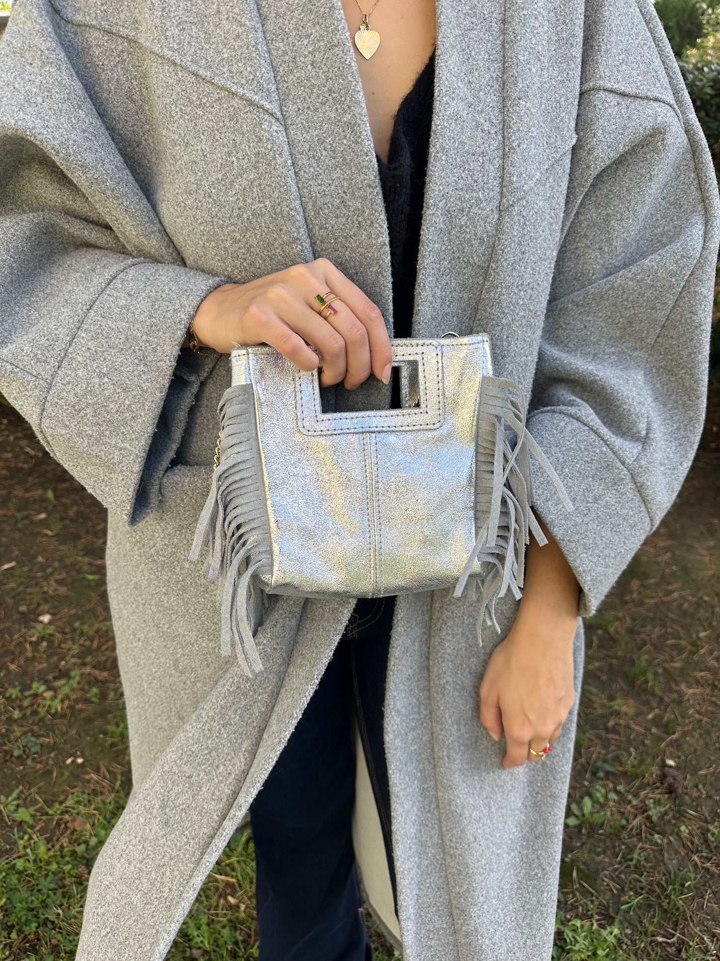 Sac bandoulière cuir irisé argenté - MAYA