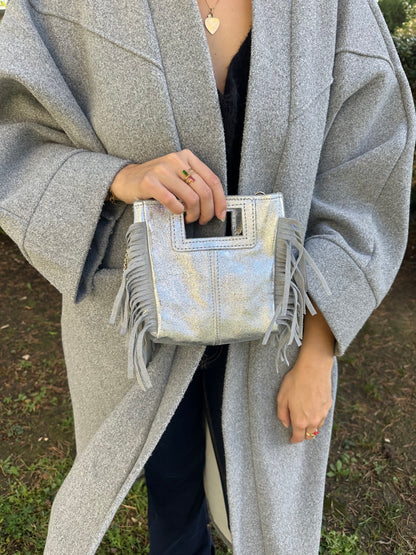Sac bandoulière cuir irisé argenté - MAYA