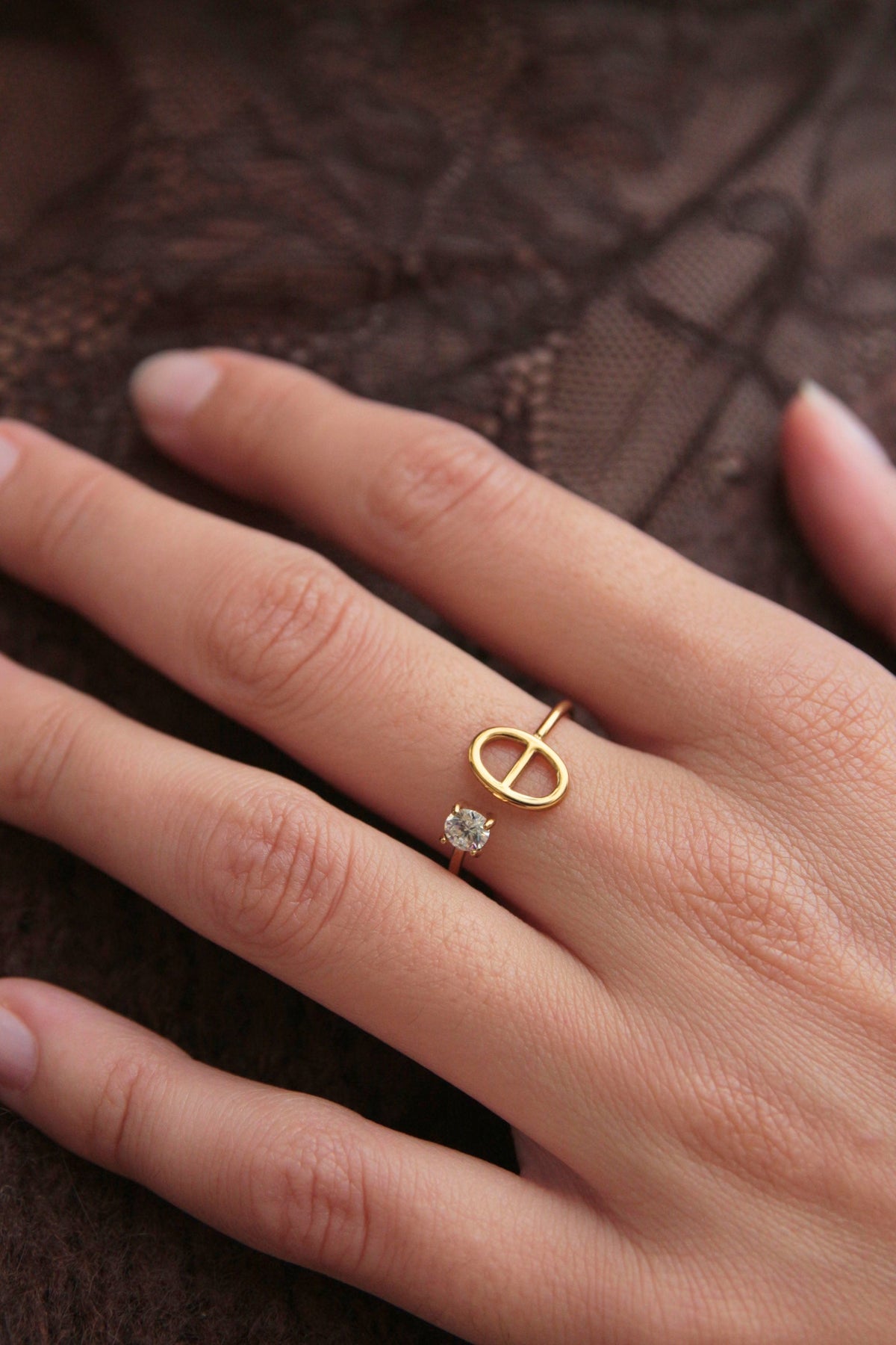 Bague ouverte maille marine dorée - ALIA