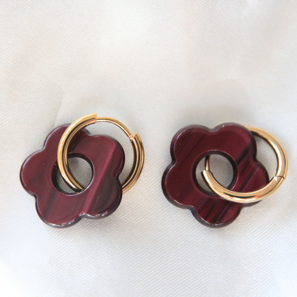 Boucles d'oreilles fleur résine red wine - FLORE
