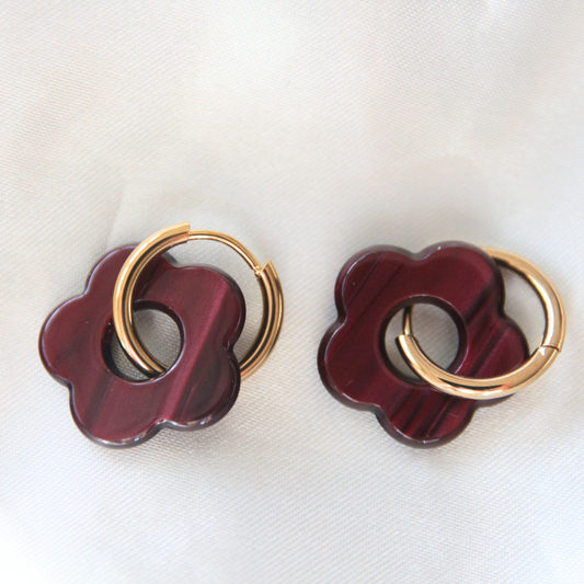 Boucles d'oreilles fleur résine red wine - FLORE